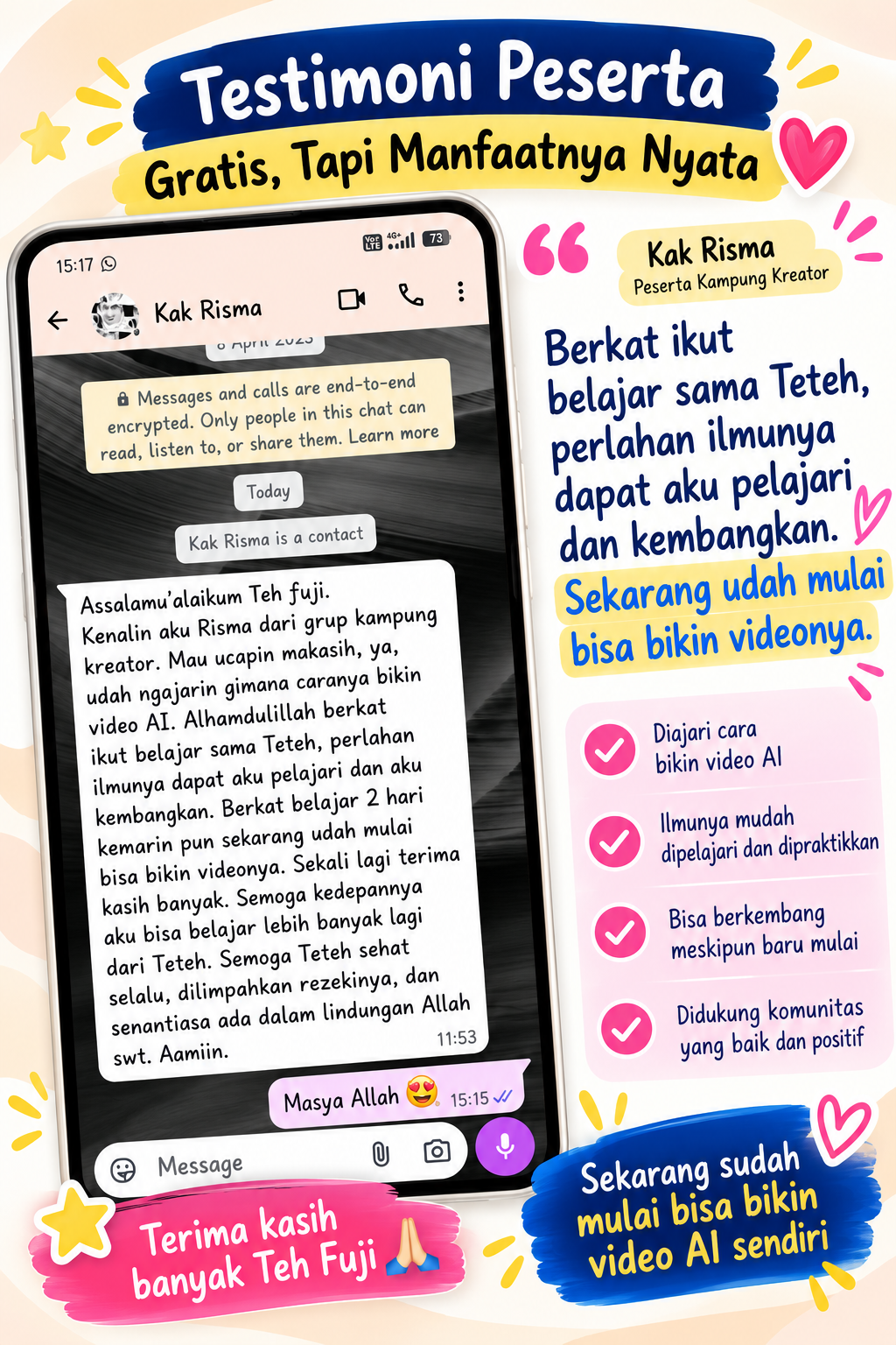 Testimoni peserta kelas Video AI